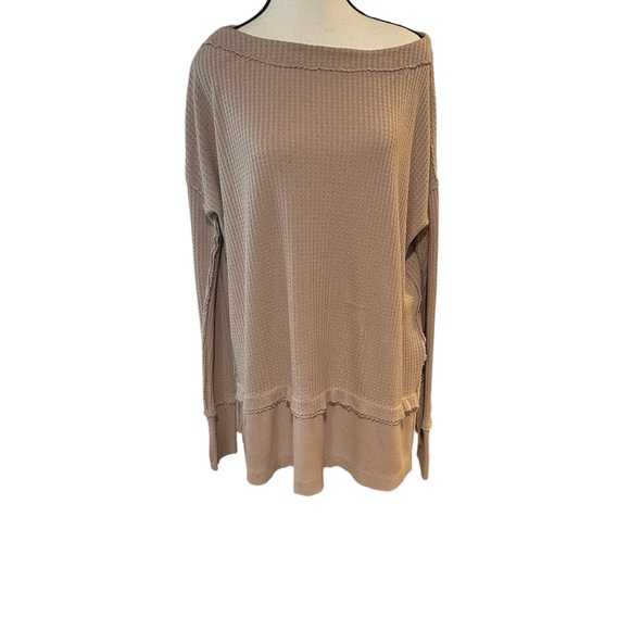 FREE PEOPLE We The Free North Shore Thermal Knit Tunic Top, Dusty beige small - Picture 2 of 4